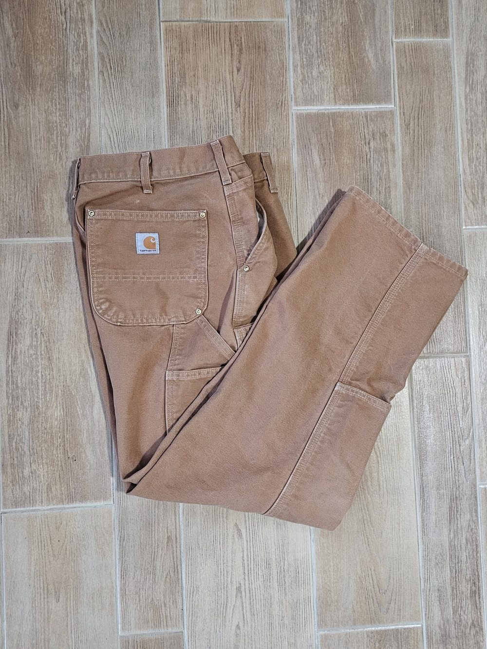 Carhartt Men's Brown Duck Carpenter Double Knee Pants 34x30 Fits 32x30